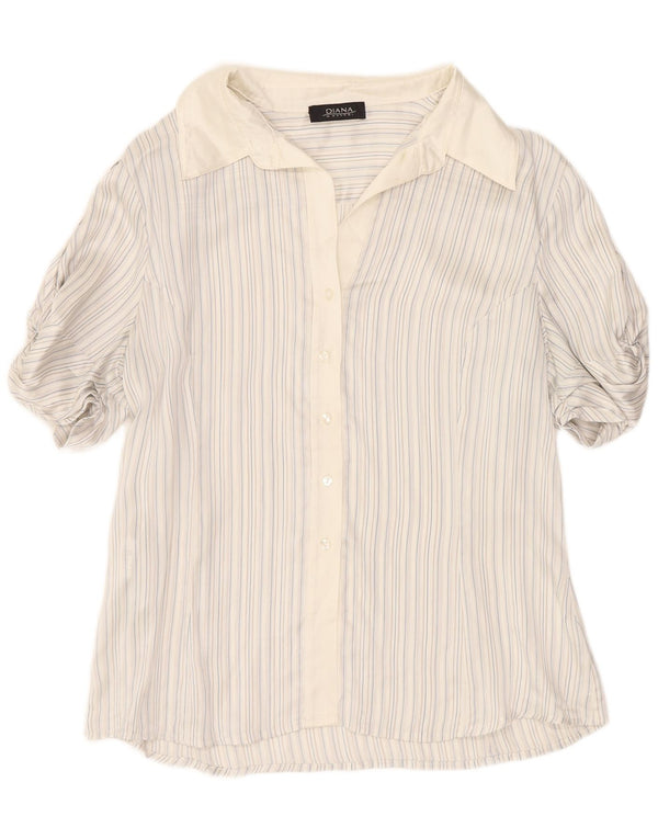 Diana Gallesi Womens Short Sleeve Shirt Blouse UK 14 Large White Striped