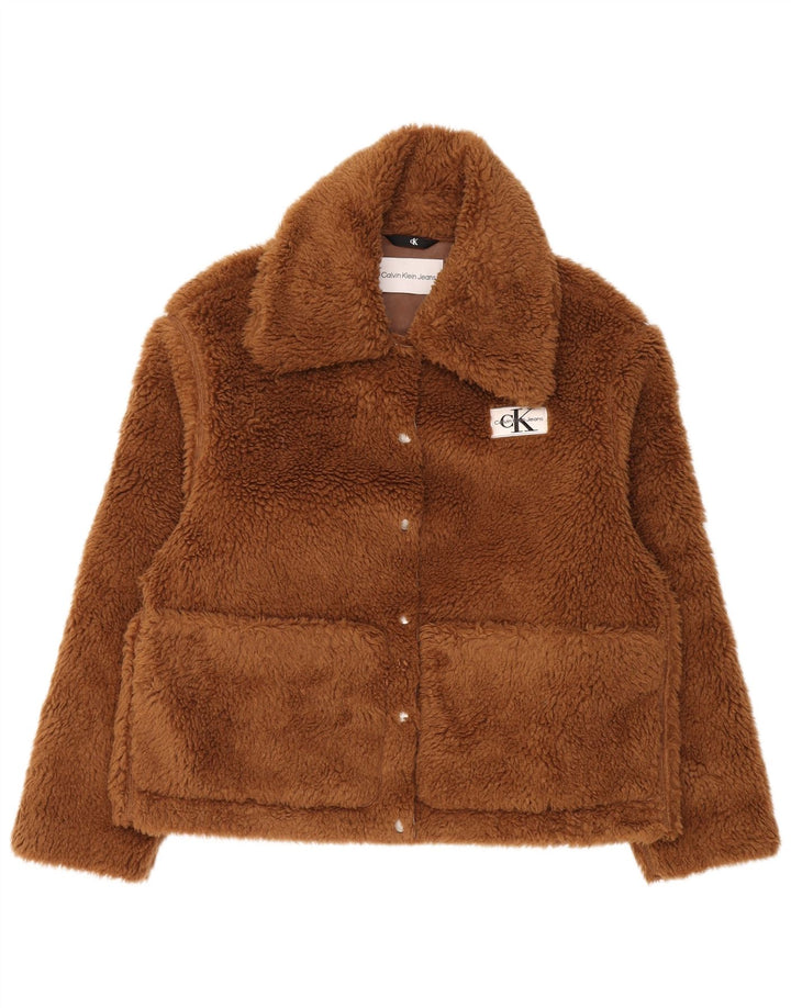 Calvin Klein Jeans Mulher Teddy Bear Fleece Jacket Reino Unido 10 Pequeno Marrom