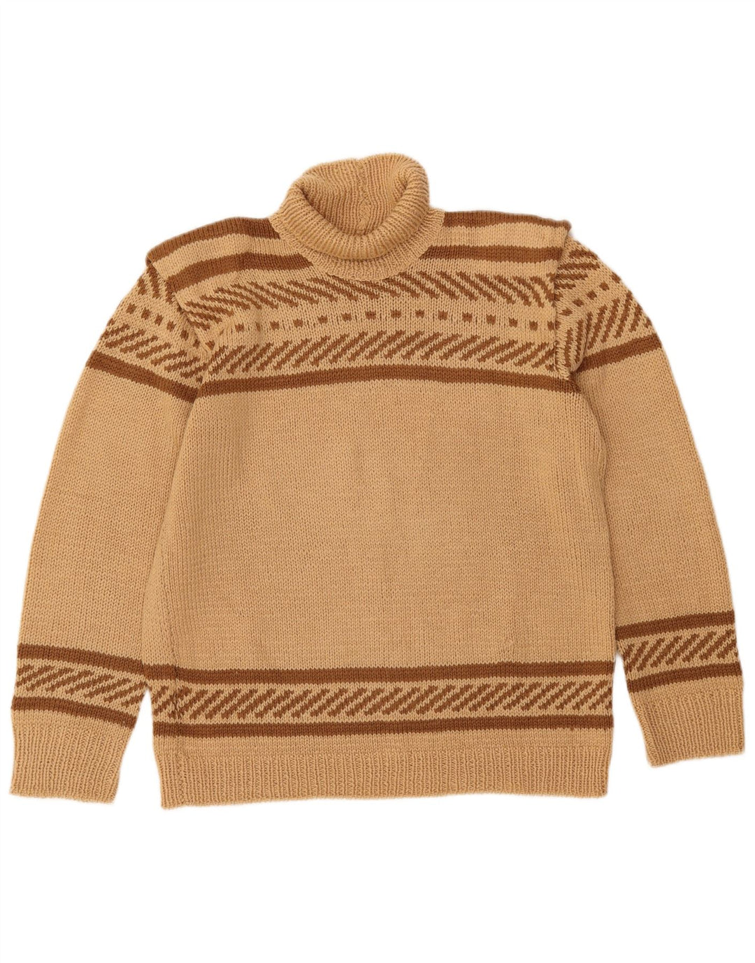 Suéter feminino VINTAGE com gola redonda Reino Unido 16 grande listrado bege