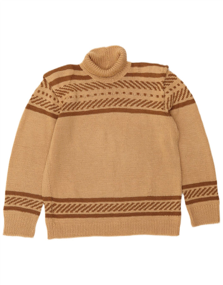 Suéter feminino VINTAGE com gola redonda Reino Unido 16 grande listrado bege