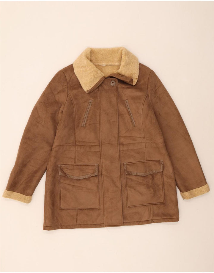 Jaqueta Sherpa Feminina Marks & Spencer Reino Unido 16 Grande Poliéster Marrom