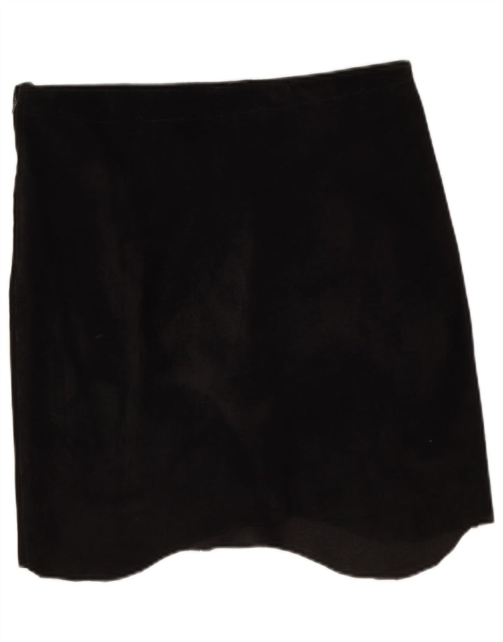 Saia assimétrica de camurça feminina vintage W32 grande preta