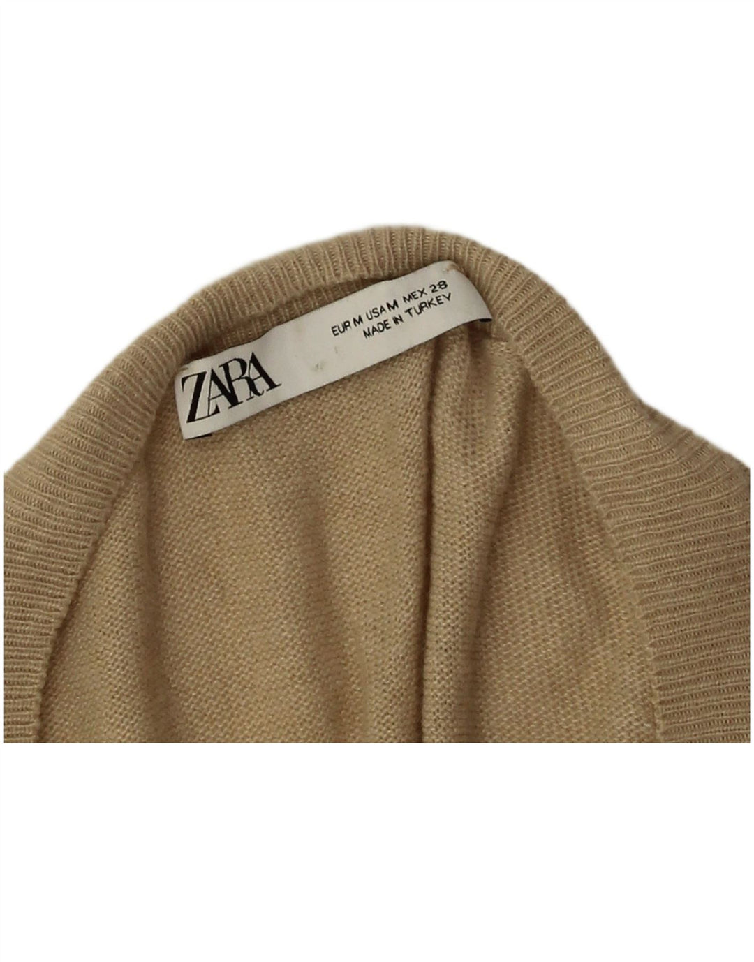 Suéter feminino Zara com decote em V superdimensionado Reino Unido 14 viscose bege médio