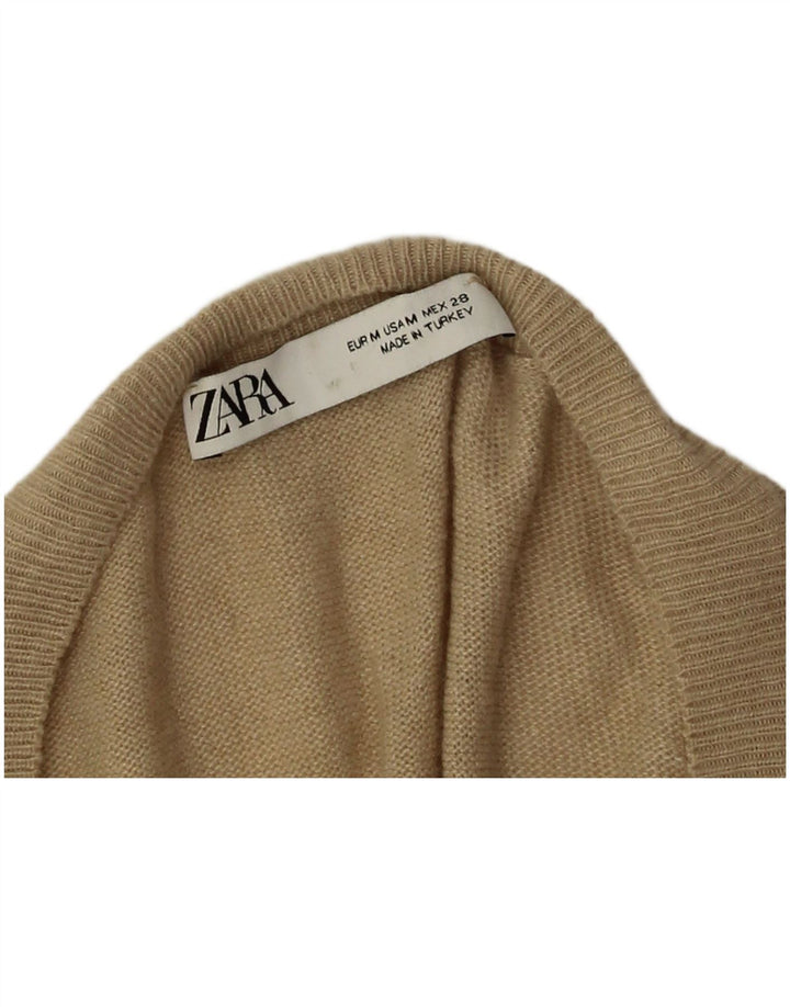 Suéter feminino Zara com decote em V superdimensionado Reino Unido 14 viscose bege médio