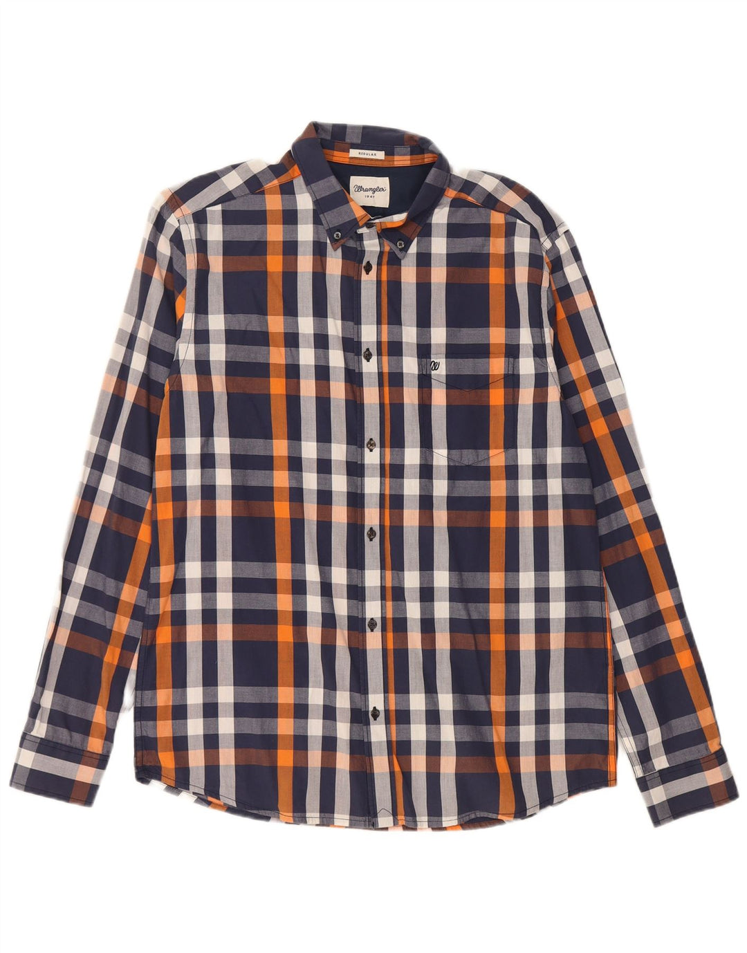 Camisa Wrangler masculina regular fit médio algodão xadrez azul marinho