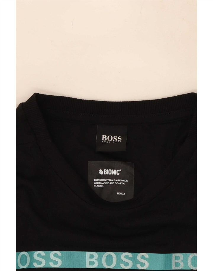 Camiseta gráfica masculina Hugo Boss, top pequeno de algodão preto