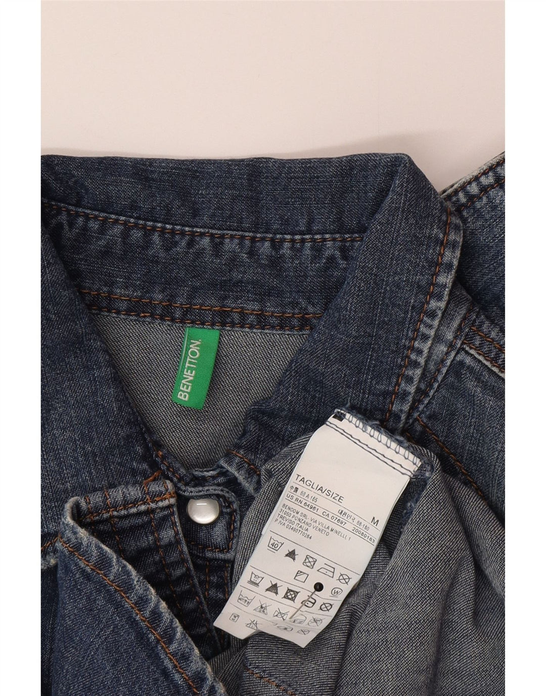 Camisa jeans feminina Benetton UK 12 algodão azul médio