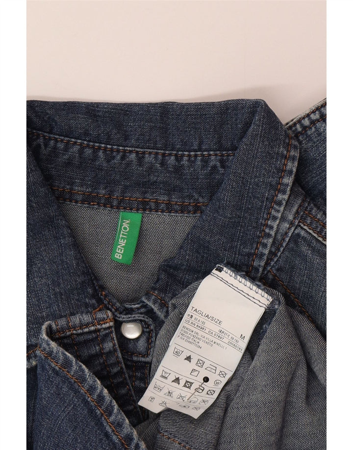 Camisa jeans feminina Benetton UK 12 algodão azul médio