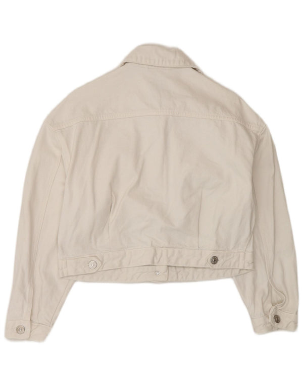 Zara Womens Crop Oversized Denim Jacket UK 6 XS algodão branco