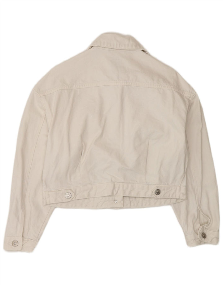 Zara Womens Crop Oversized Denim Jacket UK 6 XS algodão branco