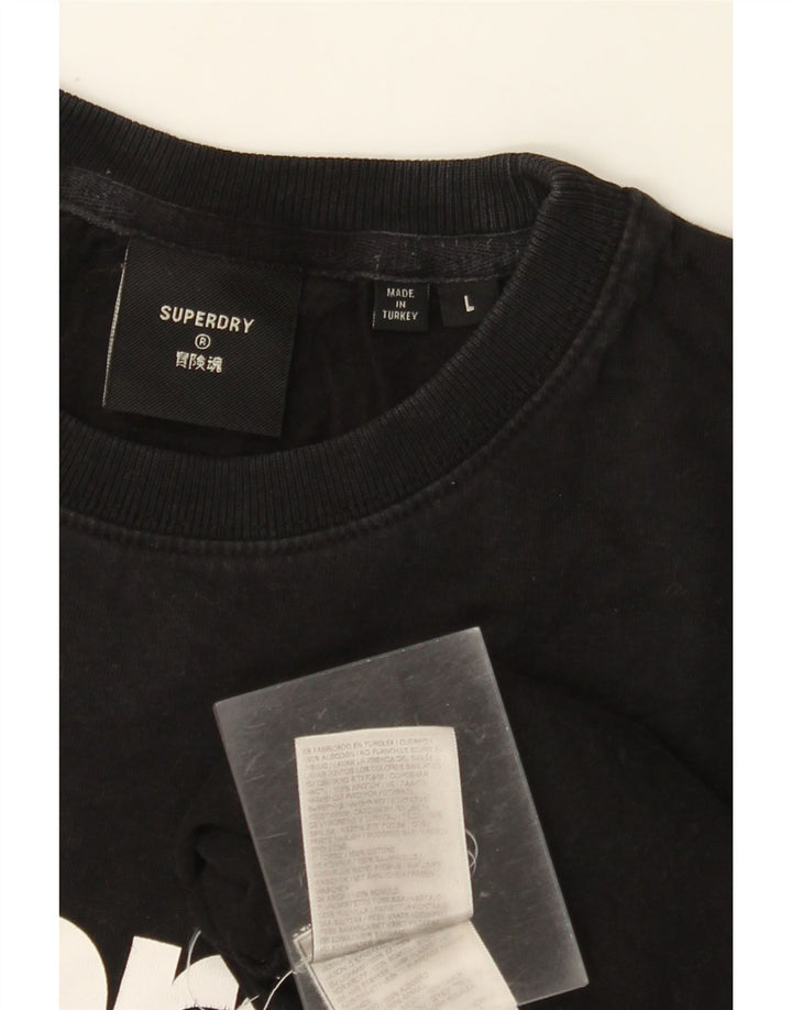 Camiseta feminina SUPERDRY com estampa gráfica UK 16 grande algodão preto