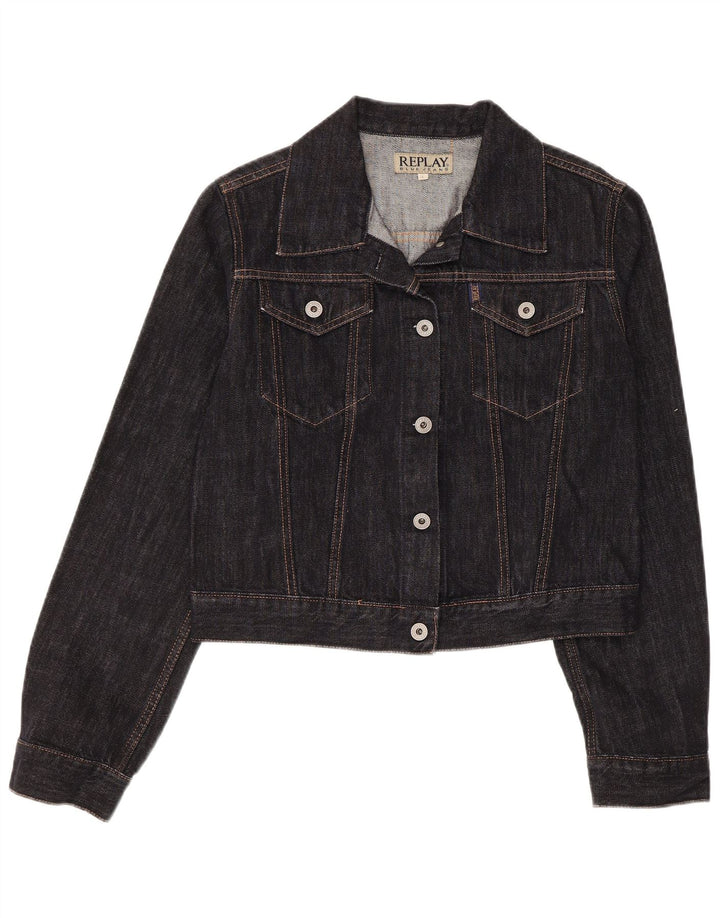 Jaqueta jeans feminina Replay UK 14 grande algodão preto