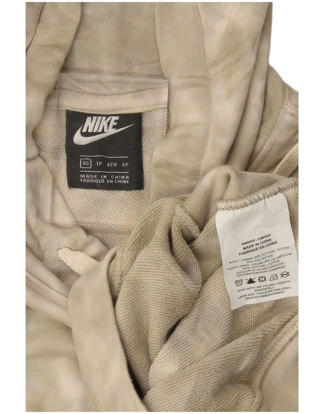 NIKE Mens Hoodie Jumper XS Khaki Tie Dye Algodão