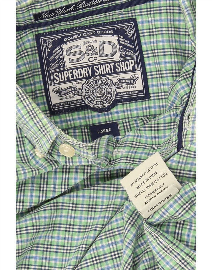 Camisa masculina Superdry grande algodão guingão verde