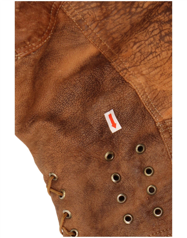 Jaqueta de couro vintage feminina UK 16 grande marrom