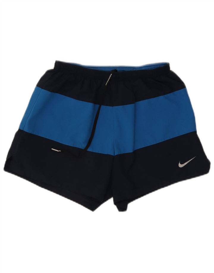 Shorts esportivos masculinos Nike Dri Fit médio azul marinho colorblock poliéster