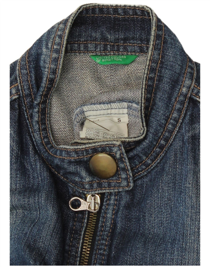 Jaqueta jeans feminina Benetton UK 8 pequeno algodão azul