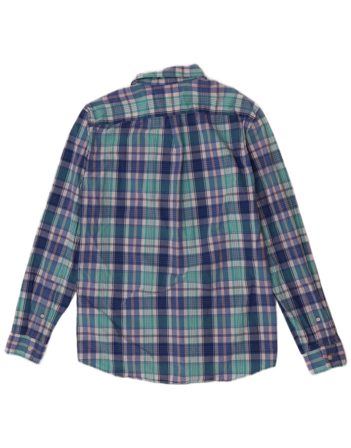 Jack Wills Camisa masculina clássica de ajuste pequeno azul xadrez de algodão