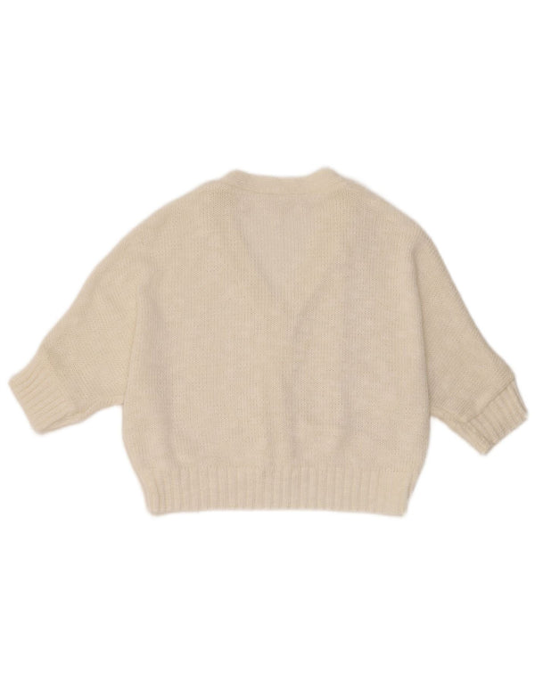 Suéter cardigã feminino vintage de manga curta UK 14 médio branco