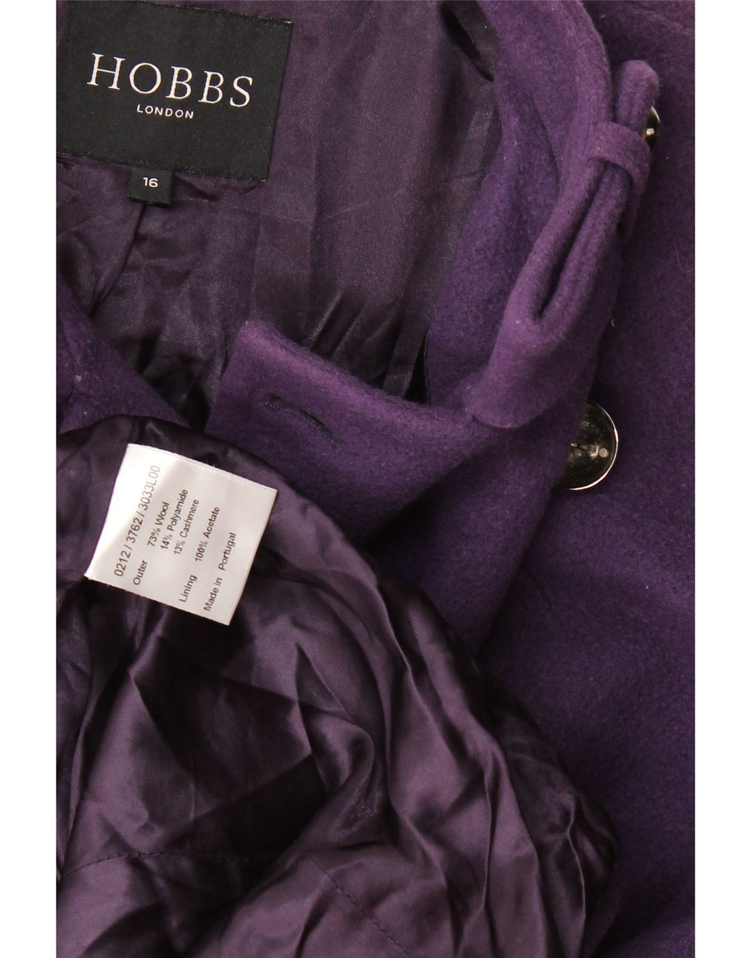 Casaco feminino Hobbs com peito duplo Reino Unido 16 grande lã roxa