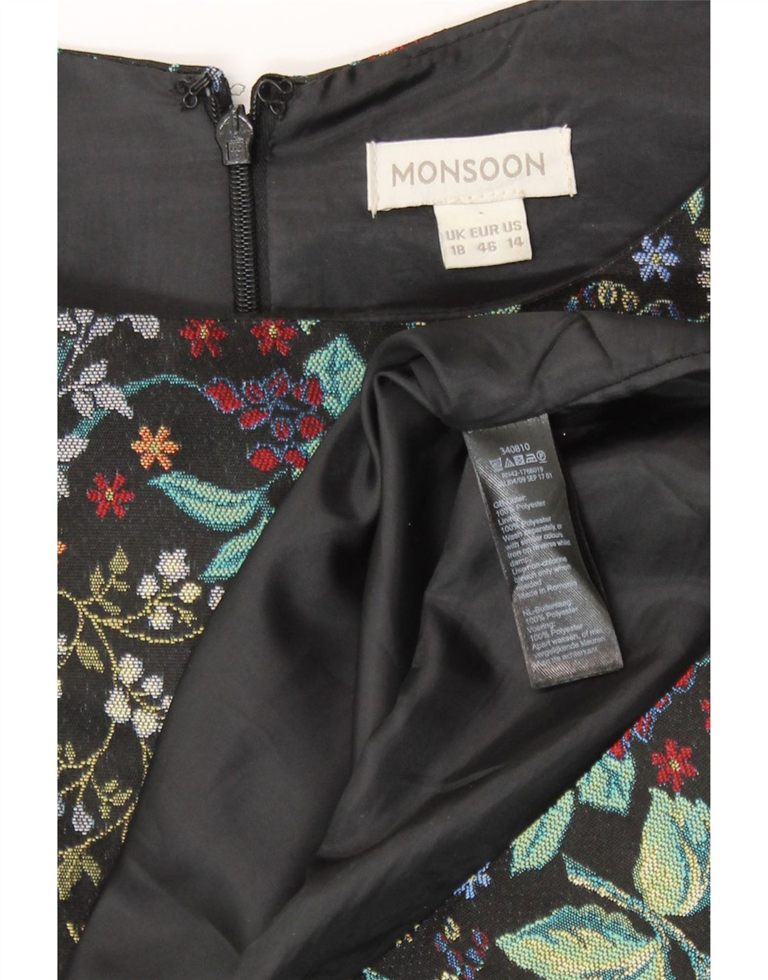 Vestido feminino Monsoon com bainha UK 18 XL preto floral poliéster
