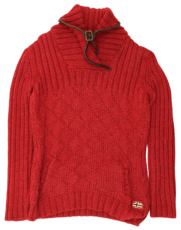 Suéter feminino Napapijri com gola xale UK 18 XL vermelho acrílico