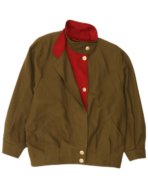 Jaqueta bomber vintage feminina de ajuste relaxado Reino Unido 16 grande verde novo clássico de lã