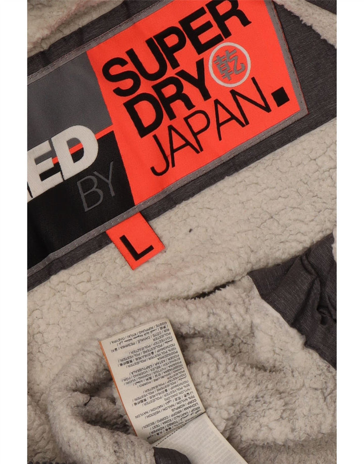 Jaqueta corta-vento feminina Superdry com capuz Reino Unido 16 grande cinza nylon