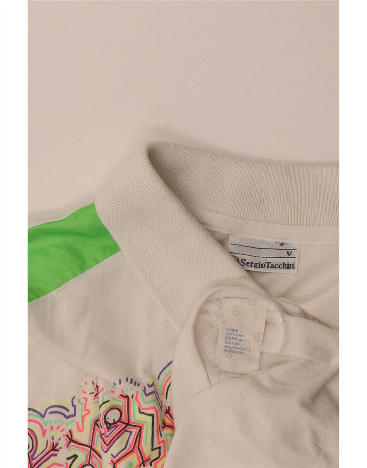 Camisa pólo gráfica masculina Sergio Tacchini grande algodão colorido branco