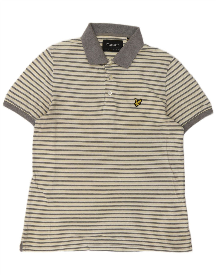 Camisa polo masculina Lyle & Scott de algodão listrado branco médio