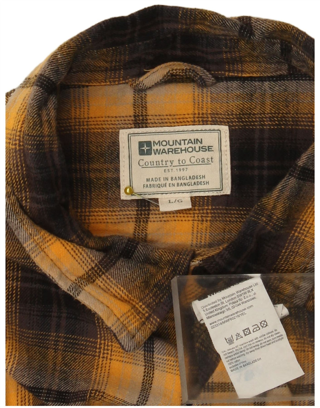 Camisa de flanela masculina Mountain Warehouse grande algodão xadrez amarelo