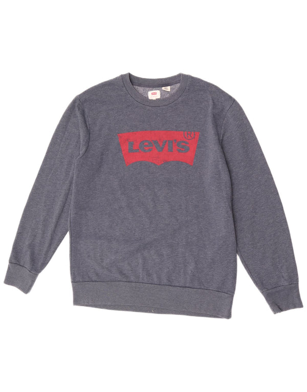 Moletom gráfico masculino Levi's Jumper XL azul marinho algodão manchado