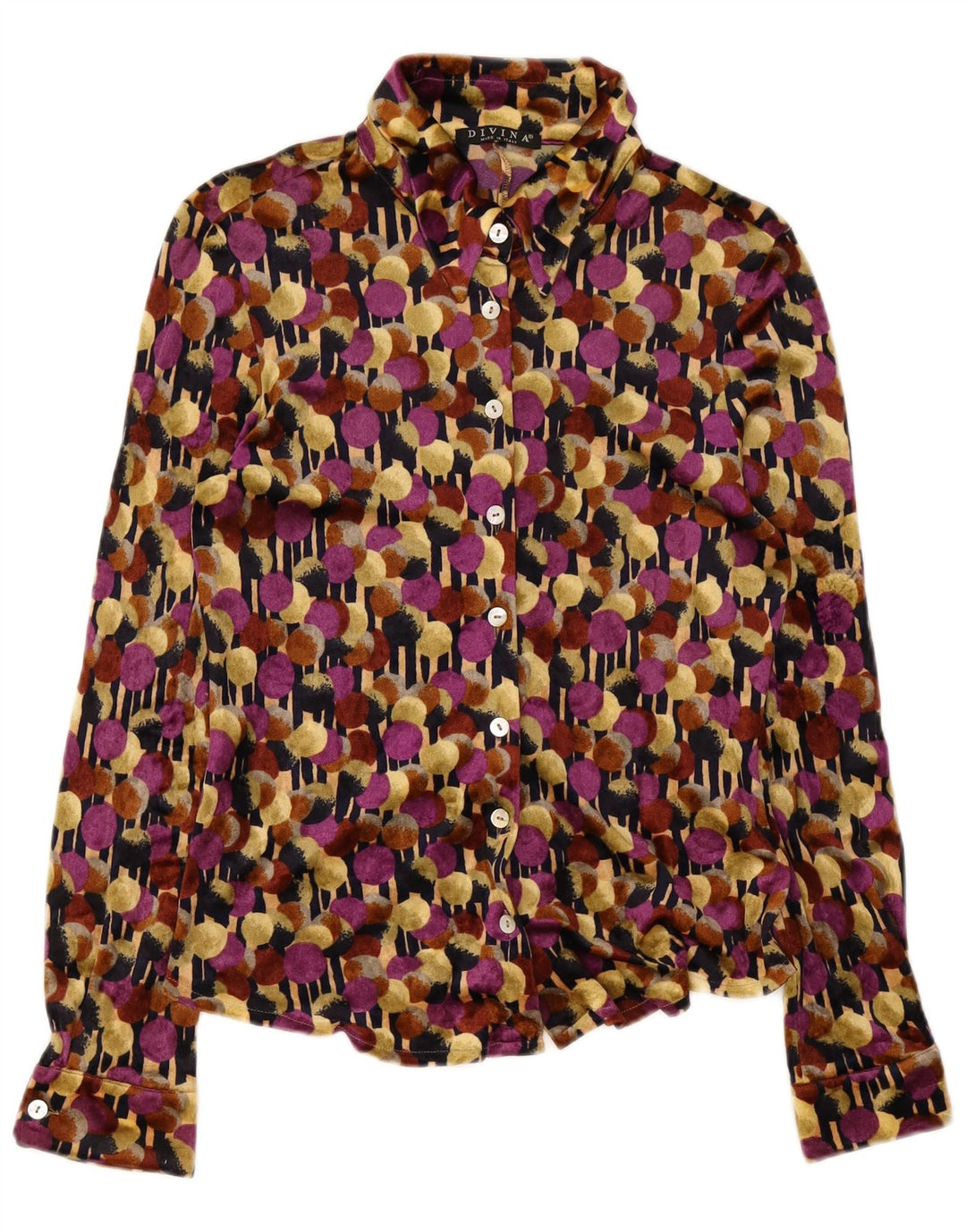 Blusa feminina de veludo Divina UK 12 média multicolorida manchada