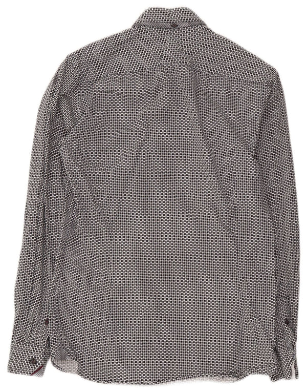 Camisa masculina Ted Baker tamanho 2 pequeno algodão geométrico preto