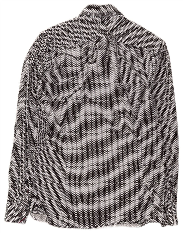 Camisa masculina Ted Baker tamanho 2 pequeno algodão geométrico preto