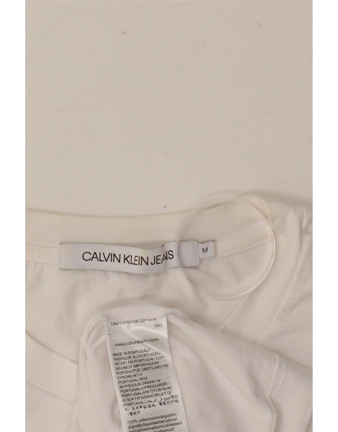 Calvin Klein Jeans Camiseta masculina gráfica Top médio algodão branco