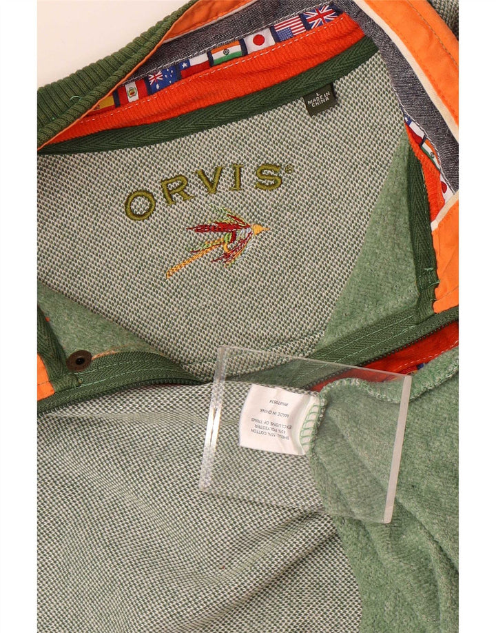 Suéter masculino Orvis com zíper e gola em algodão verde grande