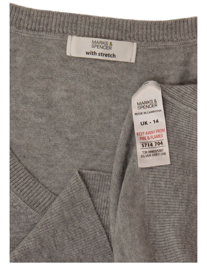Suéter feminino Marks & Spencer com decote em V UK 14 cinza médio