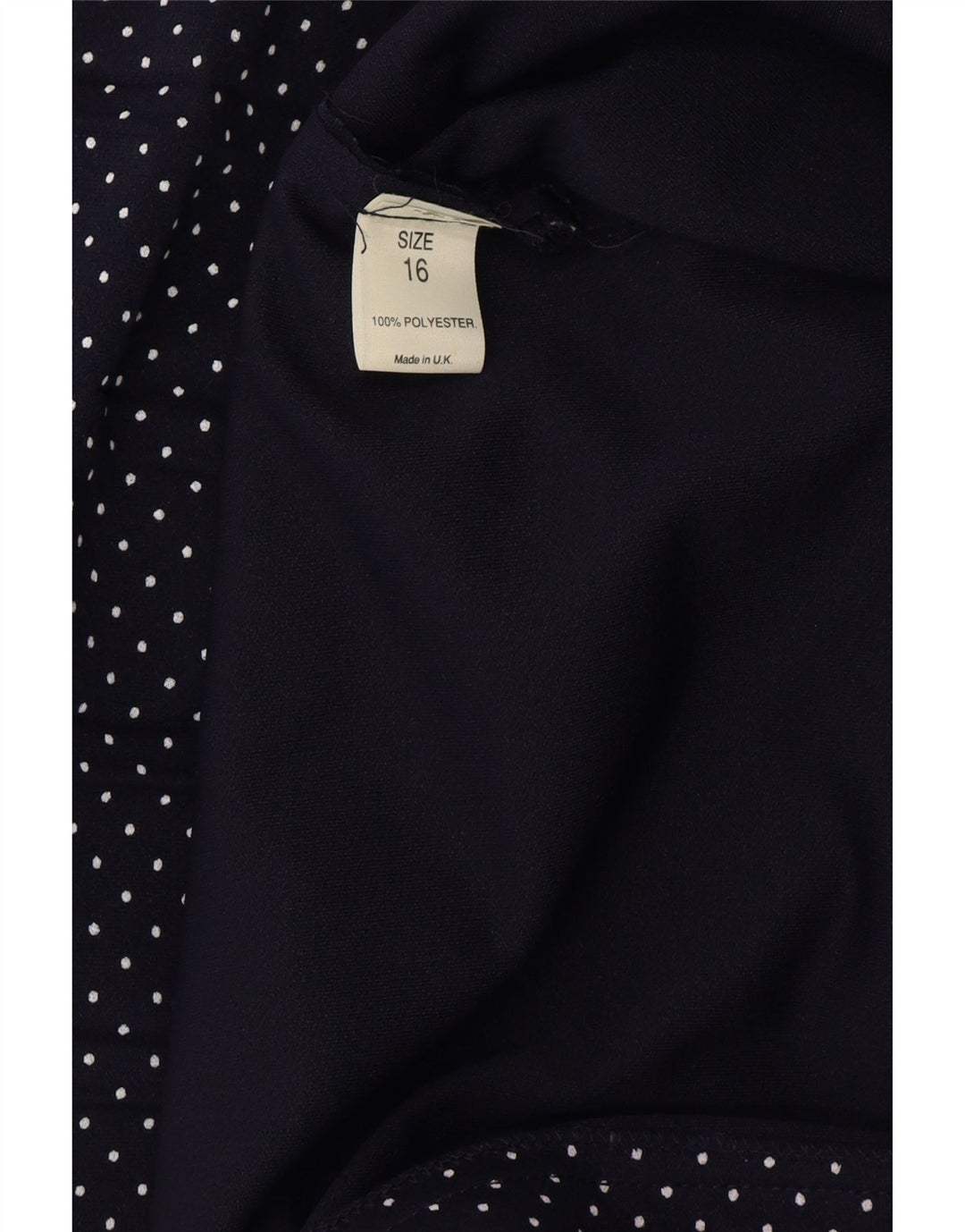 Vestido evasê feminino VINTAGE Reino Unido 16 grande poliéster manchado azul marinho