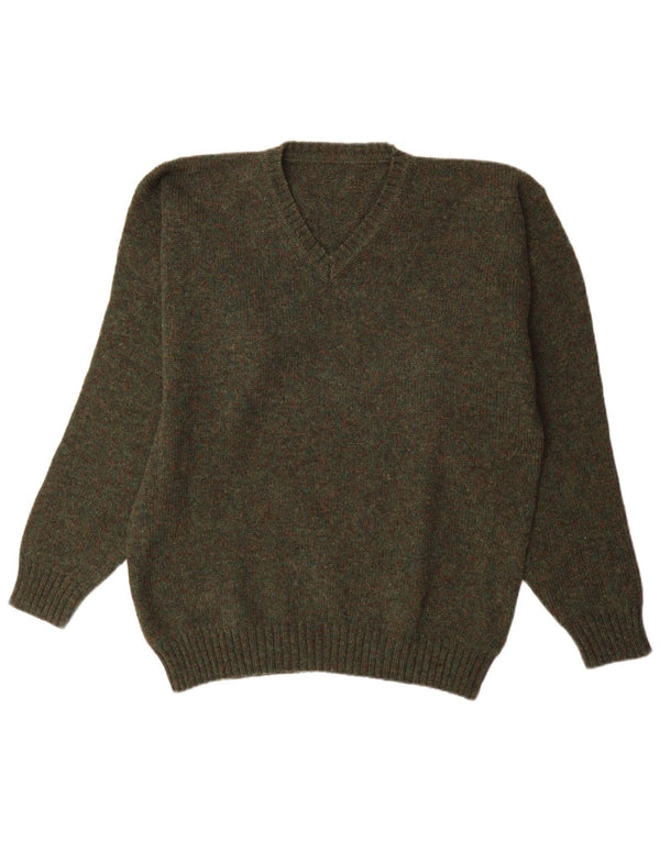 Suéter masculino vintage com decote em V XL cáqui
