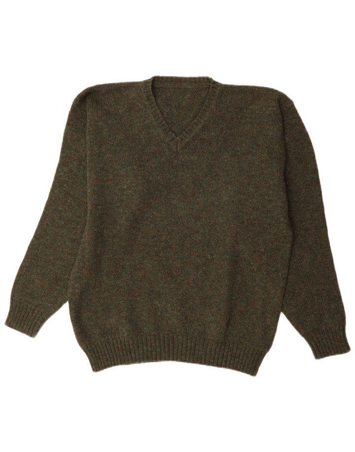 Suéter masculino vintage com decote em V XL cáqui