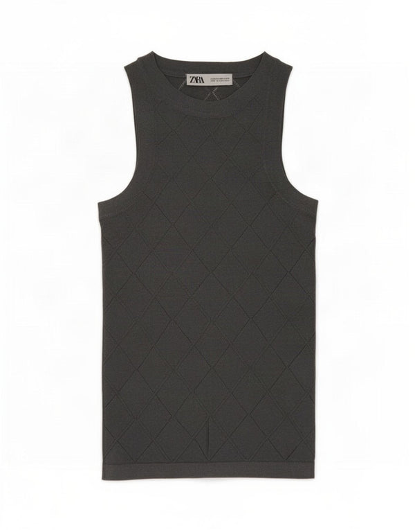 Colete feminino Zara UK 6 XS viscose geométrica cinza