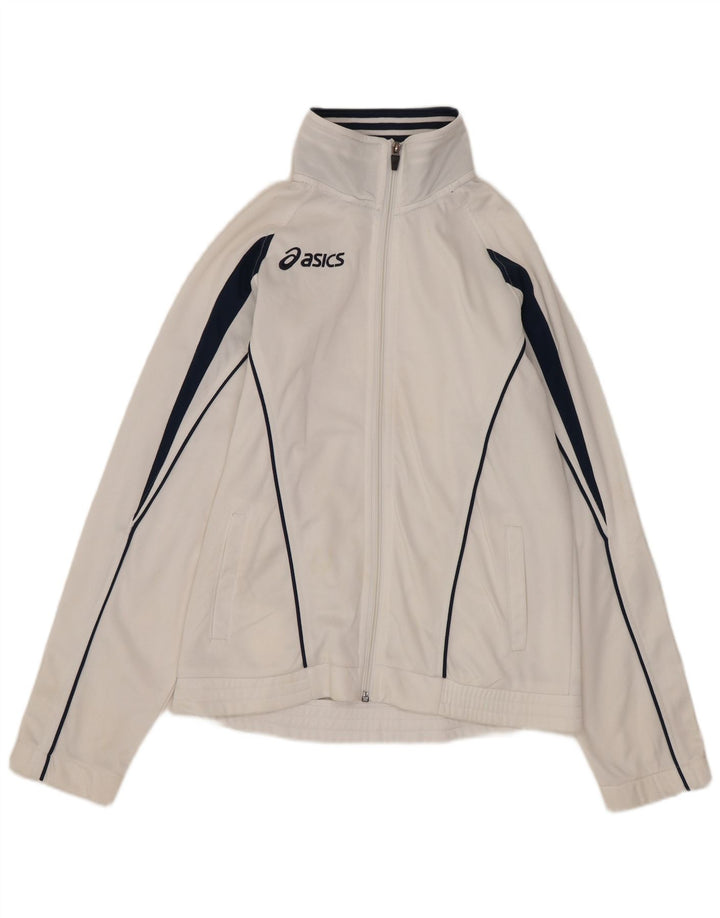 Asics Womens Tracksuit Top Jacket UK 10 Small White Colourblock Poliéster