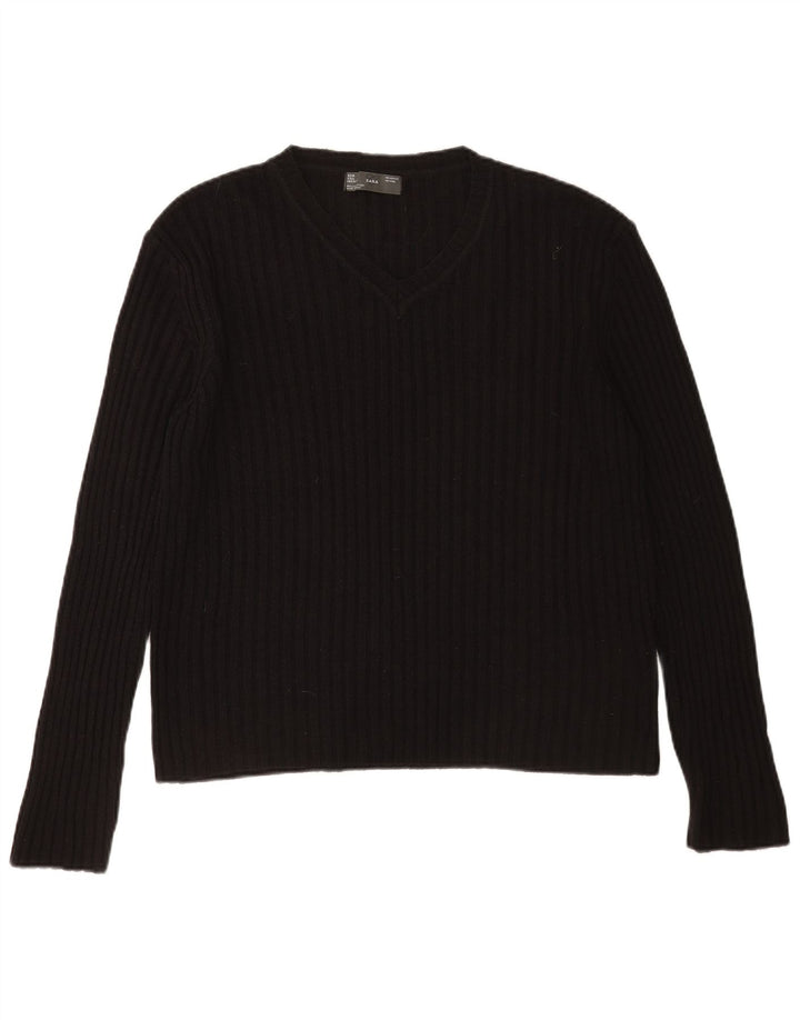 Suéter masculino Zara com decote em V grande acrílico preto