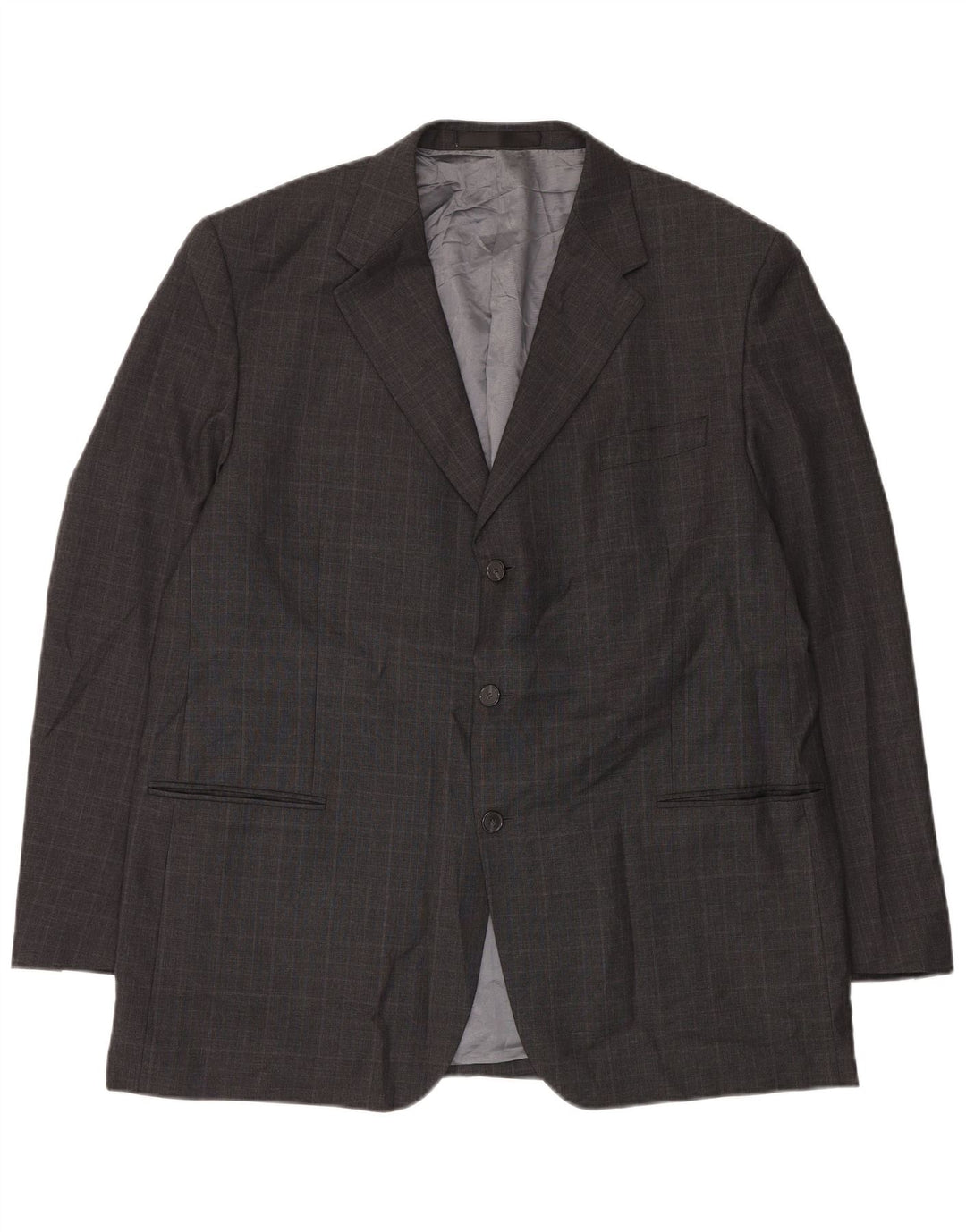 Jaqueta blazer masculina longa de 3 botões Marks & Spencer Reino Unido 48 2XL cinza xadrez