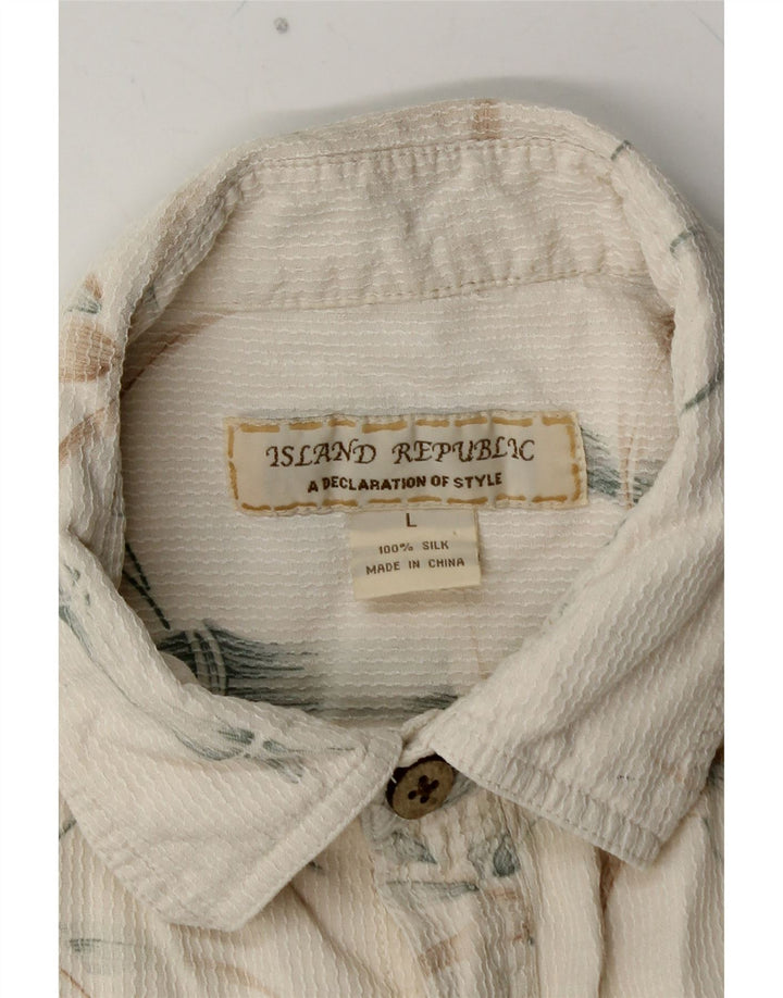 Camisa masculina de manga curta ISLAND REPUBLIC grande seda floral branca