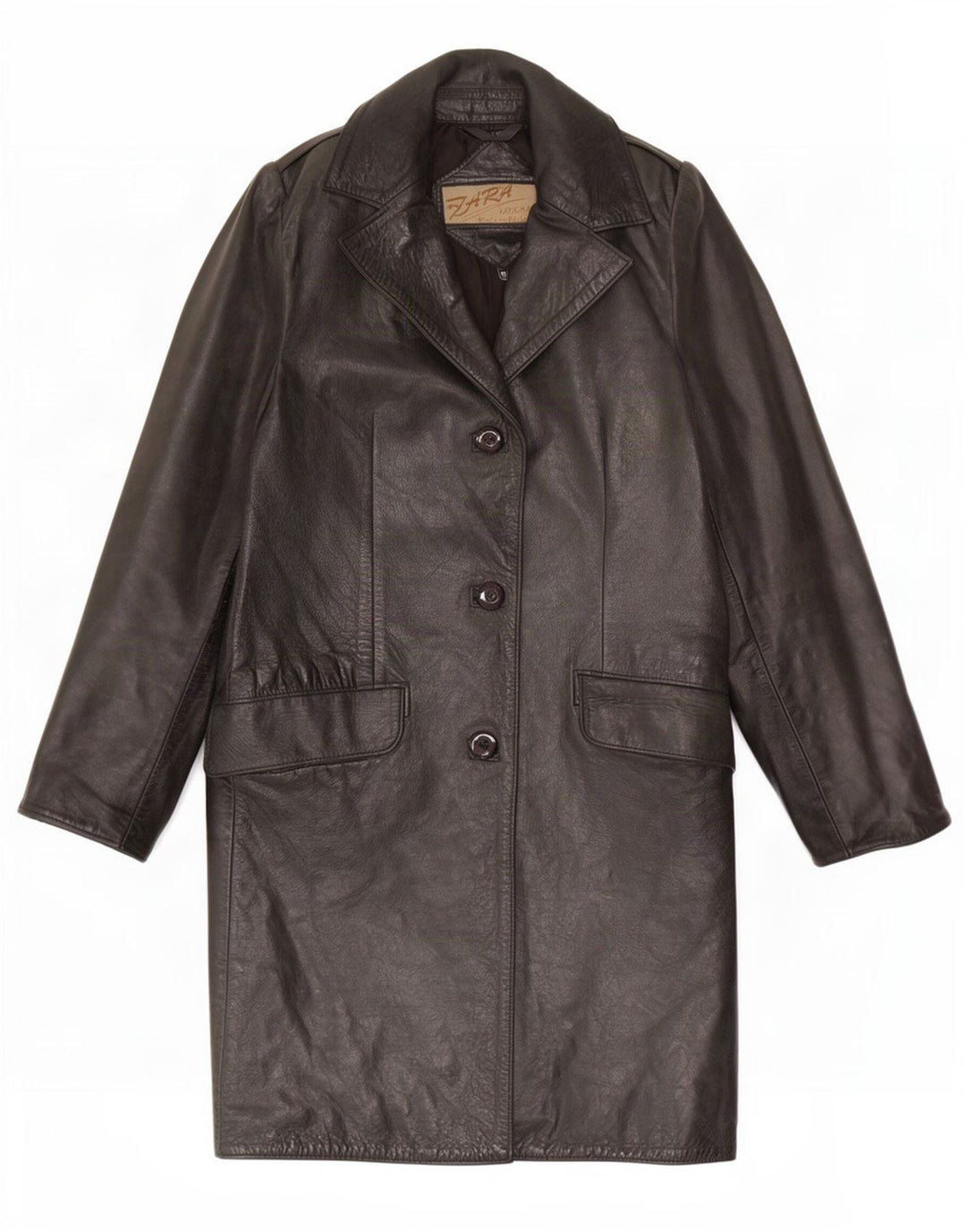Casaco de couro feminino vintage UK 12 médio preto