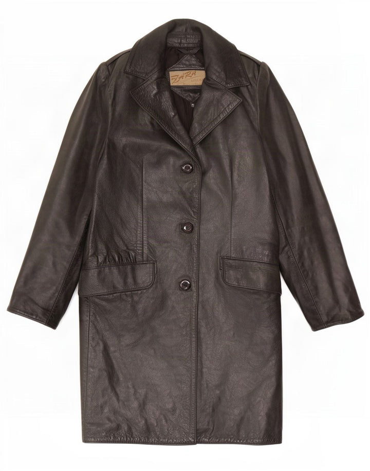 Casaco de couro feminino vintage UK 12 médio preto