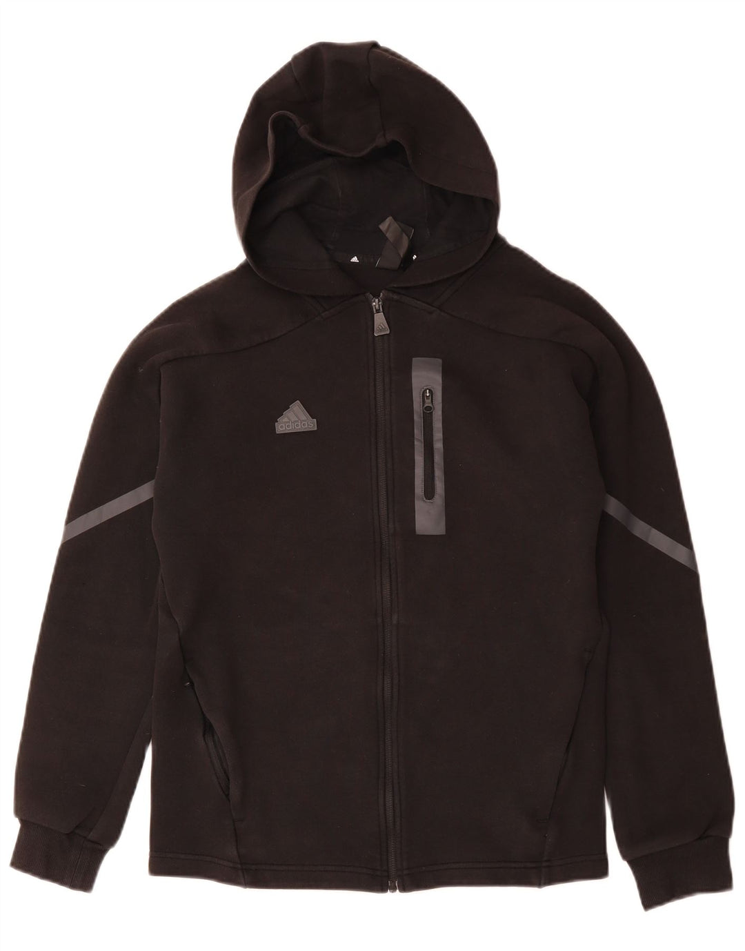 ADIDAS Mens Zip Hoodie Sweater Pequeno Preto