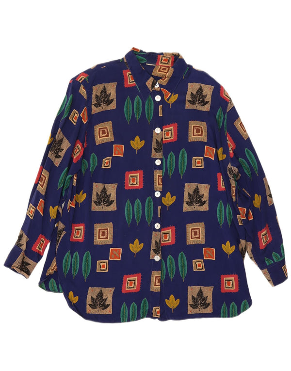 Camisa oversized feminina vintage UK 18 XL azul patchwork Cupro